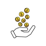 A clean and modern graphic featuring stylized currency symbols (e.g., dollar signs) radiating from a central point or a simplified depiction of a digital payment notification, representing Canitcash's fast and reliable payment process after electronics inspection.