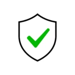 A minimalist graphic featuring a black outline of a shield with a prominent green checkmark inside, symbolizing Canitcash's no-risk guarantee for free returns and secure electronics buyback.