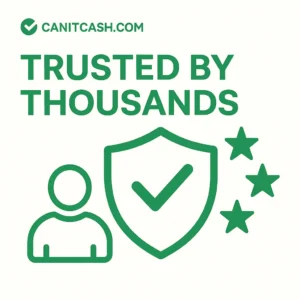 Canitcash Trust Promise. An image symbolizing Canitcash's trust and transparency, featuring a magnifying glass inspecting a laptop, a padlock for security, and a checkmark, all representing a reliable and honest electronics buyback process.