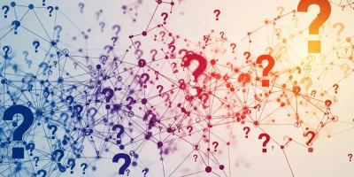 An abstract graphic with interconnected dots and lines, subtly incorporating question marks, symbolizing the comprehensive network of answers available in the Canitcash FAQ section for electronics sellers.